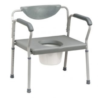 Bariatric Commode Chair Fixed Arm Steel Frame Padded Back 15 to 22 Inch